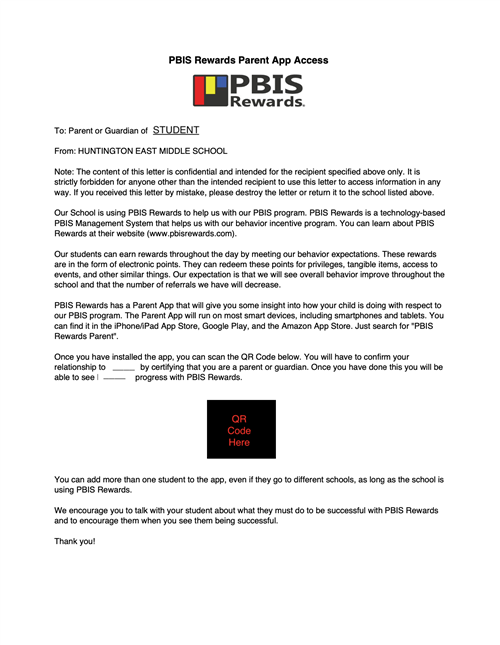 PBIS Sample Parent Letter 